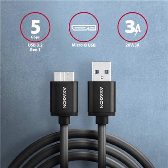 AXAGON Data and charging cable, 1 m | BUMM3-AM10AB | USB Type A to USB Type Micro-B