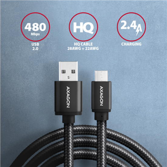 AXAGON Data and charging cable, 1.5 m | BUMM-AM15AB | USB Type A to USB Type Micro