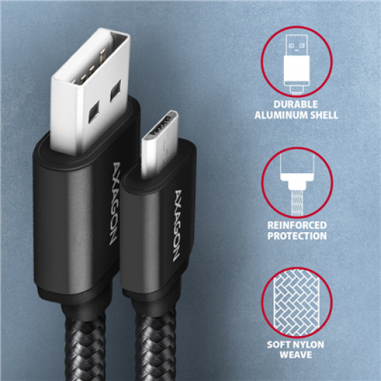 AXAGON Data and charging cable, 1.5 m | BUMM-AM15AB | USB Type A to USB Type Micro