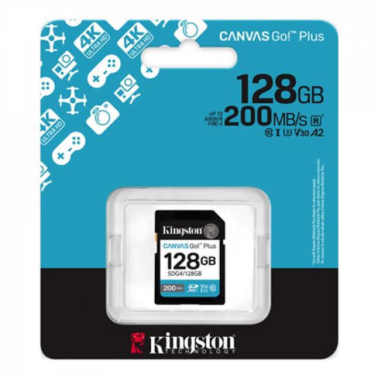 Kingston | Canvas Go! Plus | 128 GB | SD | Flash memory class Class 10, UHS-I, U3, V30