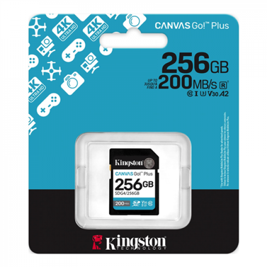 Kingston | Canvas Go! Plus | 256 GB | SD | Flash memory class Class 10, UHS-I, U3, V30