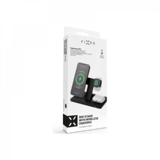 Fixed | MagPowerstation 3-in-1 wireless charging stand with MagSafe mount support | FIXMPOS-BK | Black