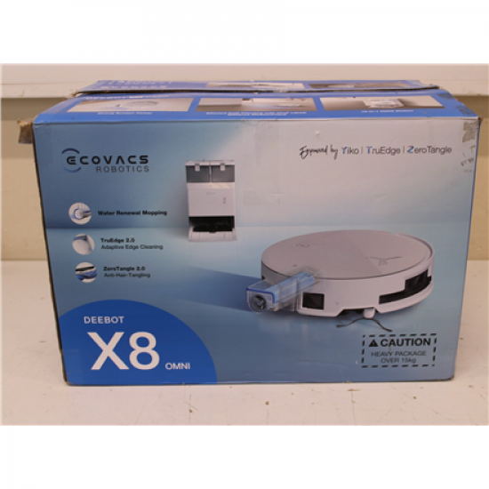SALE OUT. Ecovacs DEEBOT X8 OMNI Vacuum cleaner, Robot, Wet&Dry, 18000Pa, TruEdge 2.0, AIVI 3D 3.0, YIKO-GPT, White+Auto-empty station | SALE OUT. SALE OUT. Ecovacs | Robotic Vacuum Cleaner | DEEBOT X8 OMNI | Wet&Dry | Lithium-Ion | 5200 mAh | Dust capaci