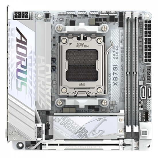 Gigabyte X870I AORUS PRO ICE | Processor family AMD | Processor socket AM5 | DDR5 SDRAM | Supported hard disk drive interfaces M.2, SATA | Number of SATA connectors 2