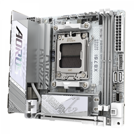 Gigabyte X870I AORUS PRO ICE | Processor family AMD | Processor socket AM5 | DDR5 SDRAM | Supported hard disk drive interfaces M.2, SATA | Number of SATA connectors 2