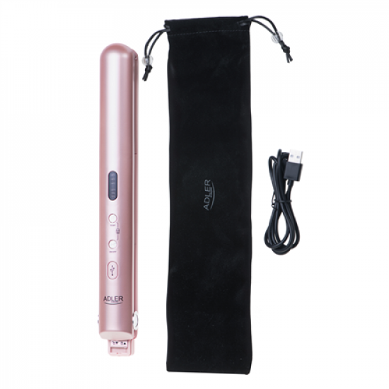 Adler Cordless Hair Straightener | AD 2327 | Ceramic heating system | Display LED | Temperature (min) 160 °C | Temperature (max) 220 °C | Pink