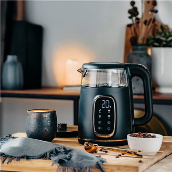 Adler Kettle with LED Display | AD 1305 | Electric | 2200 W | 1.7 L | Plastic | 360° rotational base | Black/Gold