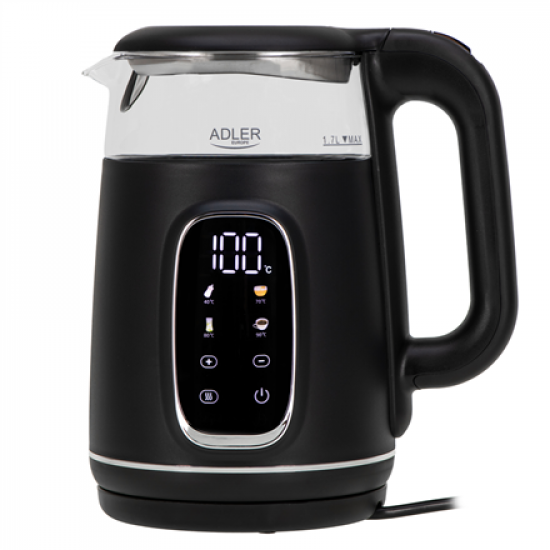 Adler Kettle with LED Display | AD 1305 | Electric | 2200 W | 1.7 L | Plastic | 360° rotational base | Black/Silver