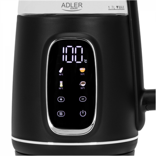 Adler Kettle with LED Display | AD 1305 | Electric | 2200 W | 1.7 L | Plastic | 360° rotational base | Black/Silver