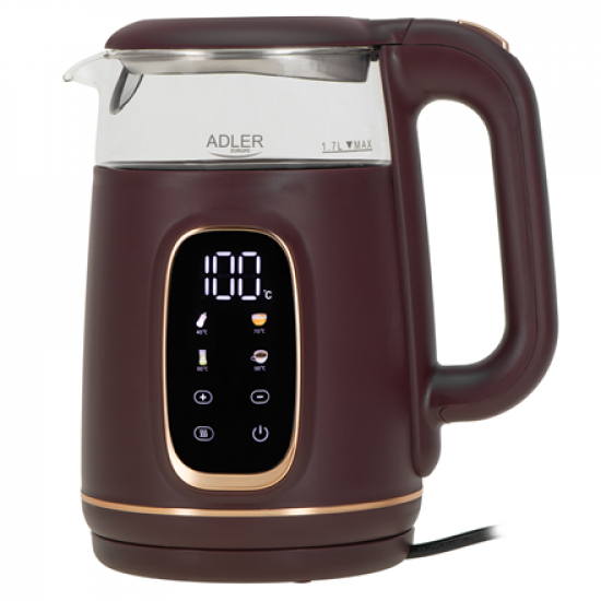 Adler Kettle with LED Display | AD 1305 | Electric | 2200 W | 1.7 L | Plastic | 360° rotational base | Burgundy