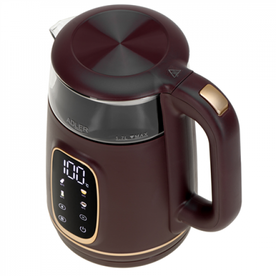 Adler Kettle with LED Display | AD 1305 | Electric | 2200 W | 1.7 L | Plastic | 360° rotational base | Burgundy