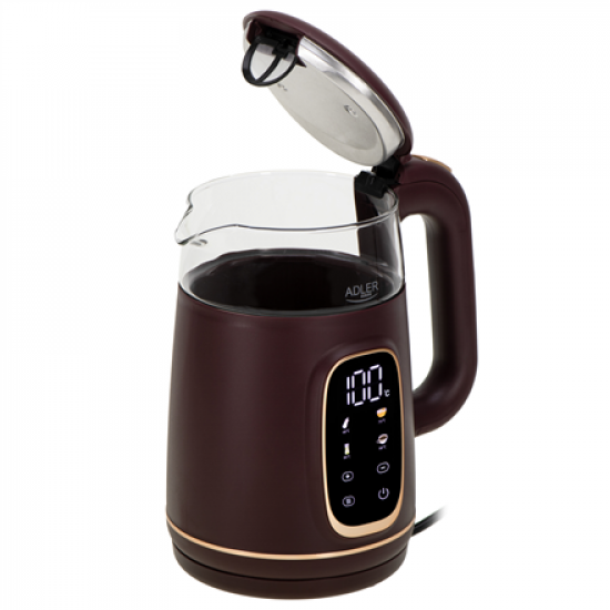 Adler Kettle with LED Display | AD 1305 | Electric | 2200 W | 1.7 L | Plastic | 360° rotational base | Burgundy