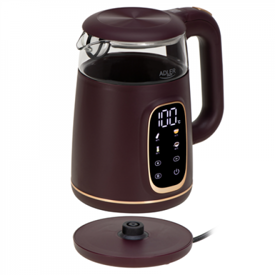 Adler Kettle with LED Display | AD 1305 | Electric | 2200 W | 1.7 L | Plastic | 360° rotational base | Burgundy