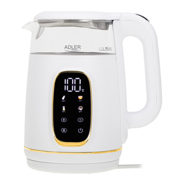 Adler Kettle with LED Display | AD 1305 | Electric | 2200 W | 1.7 L | Plastic | 360° rotational base | White/Gold
