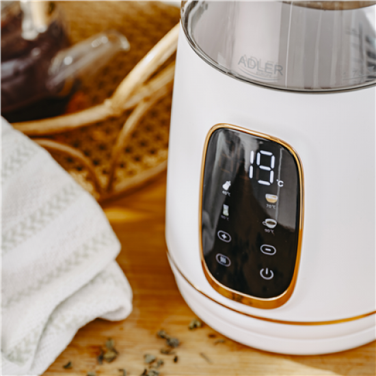 Adler Kettle with LED Display | AD 1305 | Electric | 2200 W | 1.7 L | Plastic | 360° rotational base | White/Gold