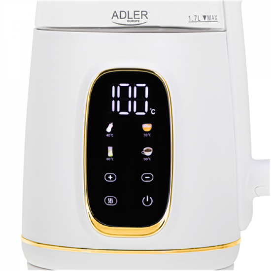 Adler Kettle with LED Display | AD 1305 | Electric | 2200 W | 1.7 L | Plastic | 360° rotational base | White/Gold