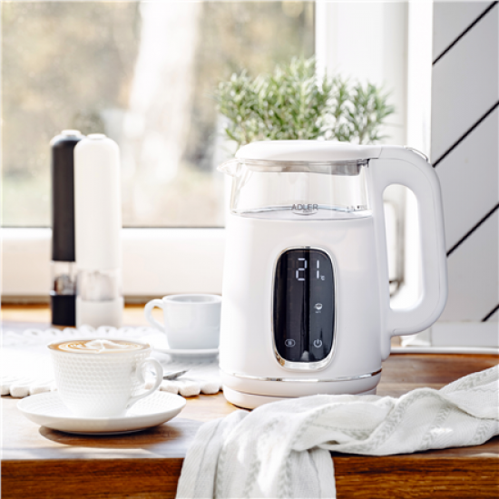 Adler Kettle with LED Display | AD 1305 | Electric | 2200 W | 1.7 L | Plastic | 360° rotational base | White/Silver