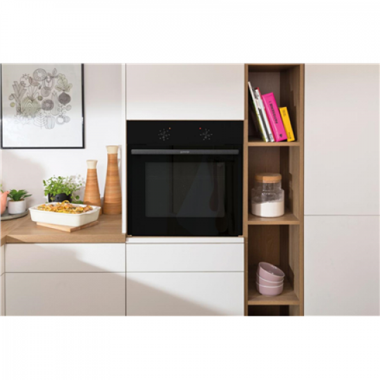 Gorenje Oven | BO6615E01B | 60 L | Electric | EnamelClean | Push pull buttons | Height 59.5 cm | Width 59.5 cm | Black