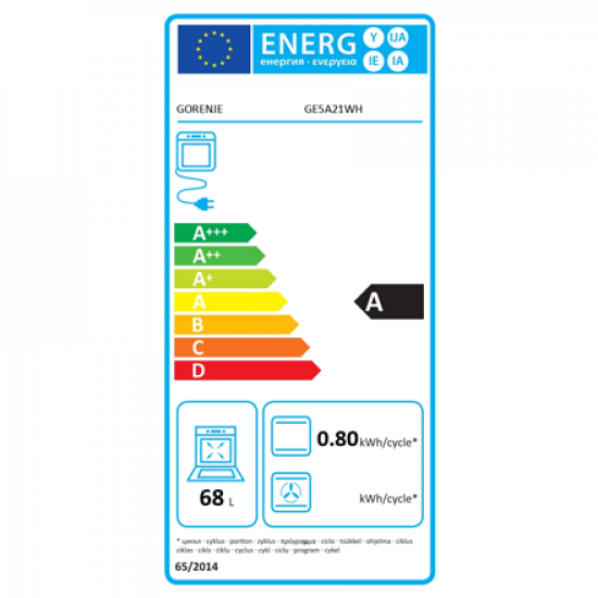 Gorenje Cooker | GE5A21WH | Hob type Electric | Oven type Electric | White | Width 50 cm | Grilling | Depth 59.4 cm | 68 L