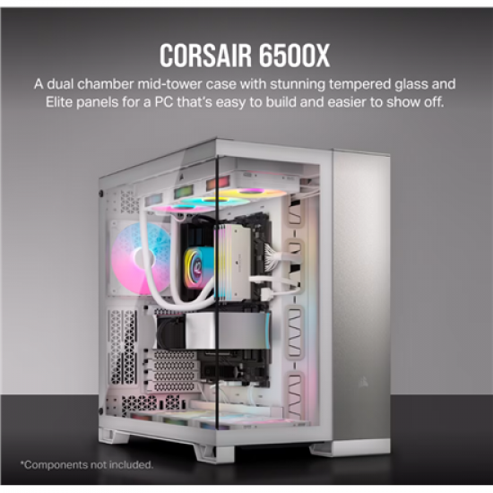 Corsair PC Case | 6500X Dual Chamber | White/Satin Gray Aluminum | Mid-Tower | Power supply included No