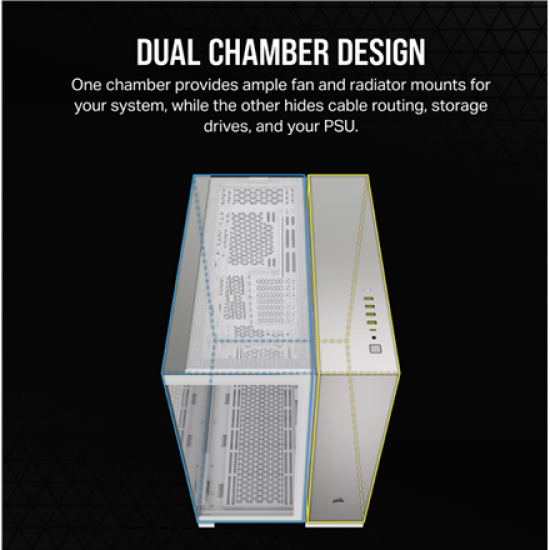 Corsair PC Case | 6500X Dual Chamber | White/Satin Gray Aluminum | Mid-Tower | Power supply included No