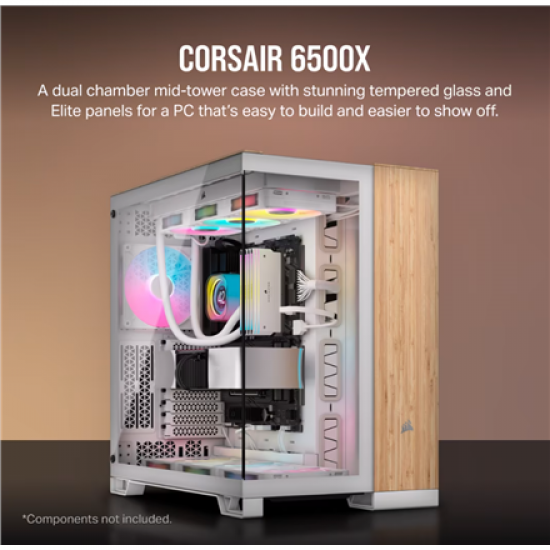 Corsair Dual Chamber PC Case | 6500X | White/Bamboo wood | Mid Tower | Power supply included No