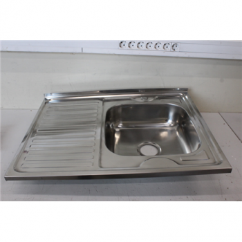 SALE OUT. Sink TREDI, top-mounted, stainless steel, with siphon set, right, 80 x 60 cm | Sourcing DENTED, SCRATCHED, MISSING SEAL RUBBER