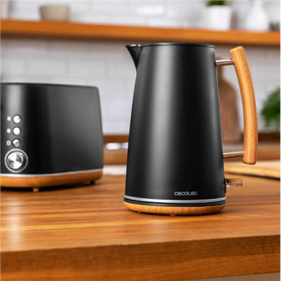 Cecotec Kettle | ThermoSense 400 | Electric | 3000 W | 1.7 L | Stainless steel/BPA | 360° rotational base | Black Woody