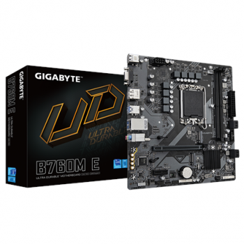 Gigabyte B760M E | Processor family Intel | Processor socket LGA1700 | DDR5 | Supported hard disk drive interfaces M.2, SATA | Number of SATA connectors 4