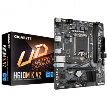 Gigabyte H610M K V2 | Processor family Intel | Processor socket LGA1700 | DDR5 | Supported hard disk drive interfaces M.2, SATA | Number of SATA connectors 2