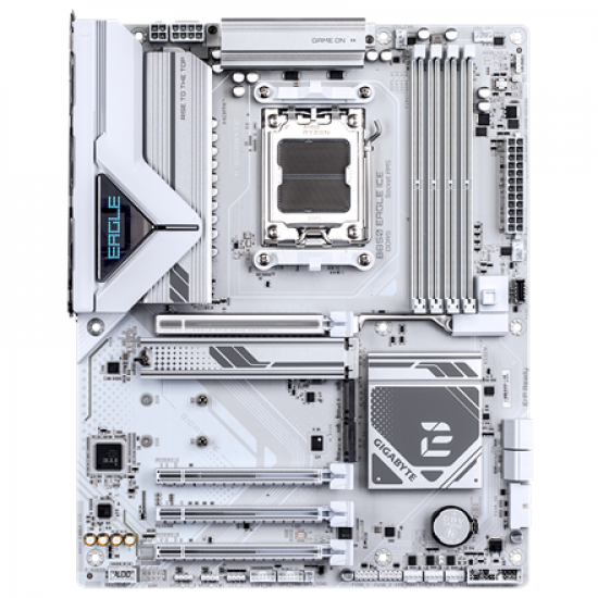 Gigabyte B850 EAGLE ICE | Processor family AMD | Processor socket AM5 | DDR5 | Supported hard disk drive interfaces SATA, M.2 | Number of SATA connectors 4
