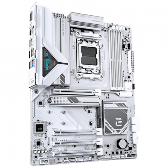Gigabyte B850 EAGLE ICE | Processor family AMD | Processor socket AM5 | DDR5 | Supported hard disk drive interfaces SATA, M.2 | Number of SATA connectors 4