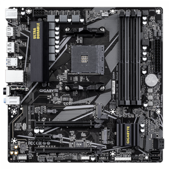 Gigabyte B550M DS3H AC R2 | Processor family AMD | Processor socket AM4 | DDR4 DIMM | Supported hard disk drive interfaces SATA, M.2 | Number of SATA connectors 4