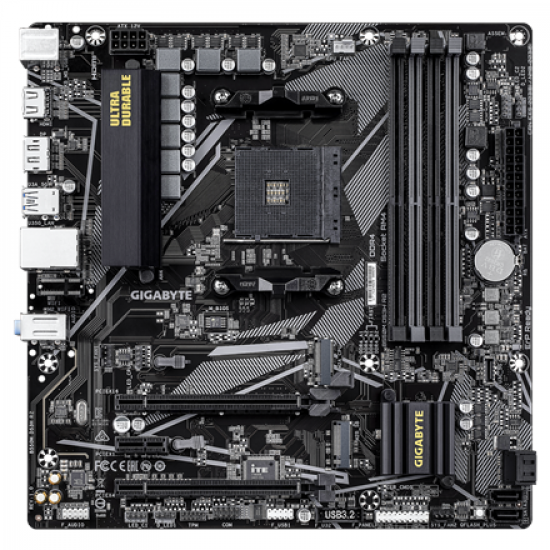 Gigabyte B550M DS3H R2 | Processor family AMD | Processor socket AM4 | DDR4 DIMM | Supported hard disk drive interfaces SATA, M.2 | Number of SATA connectors 4