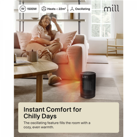 Mill FH1500BLACK | Ceramic fan heater | 1500 W | Suitable for rooms up to 22 m² | Black