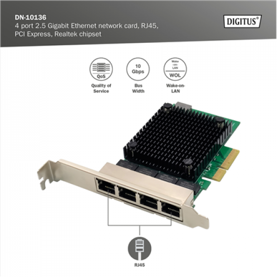 Digitus DN-10136 4-Port RJ45 RTL8125B, 2.5 GBits Server NIC