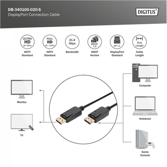 Digitus DisplayPort Connection Cable | DisplayPort | 2 m