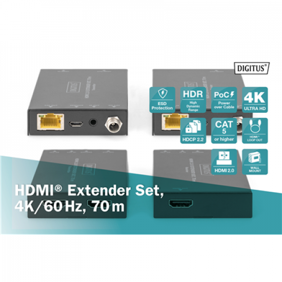 Digitus | HDMI Extender Set, 4K/60Hz, 70 m | DS-55506