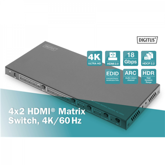 Digitus | 4x2 HDMI Matrix Switch, 4K/60Hz | DS-55509