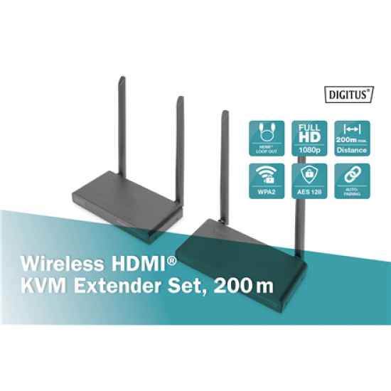 Digitus | Wireless HDMI KVM Extender Set, 200 m | DS-55321