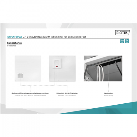 Digitus Computer housing with in-built filter fan and levelling feet | DN-CC 9002 | Light grey