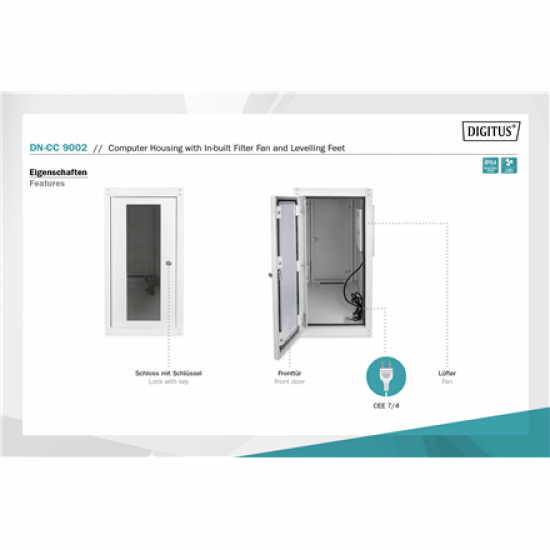 Digitus Computer housing with in-built filter fan and levelling feet | DN-CC 9002 | Light grey