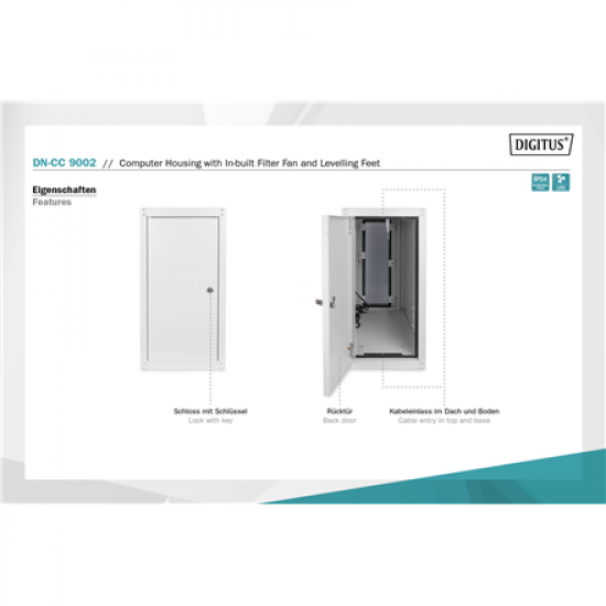 Digitus Computer housing with in-built filter fan and levelling feet | DN-CC 9002 | Light grey
