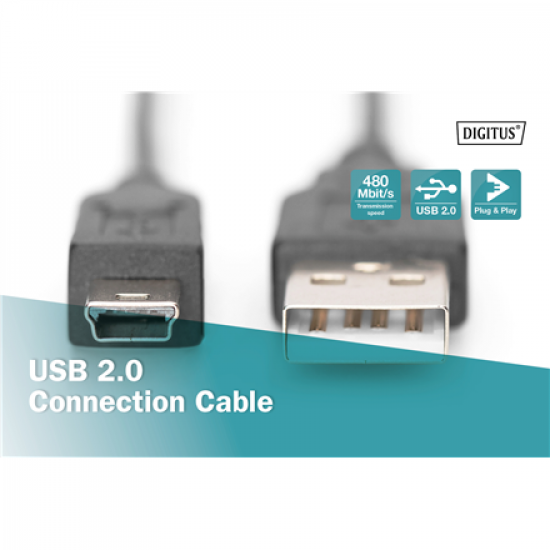 Digitus Connection Cable, 1.8 m | AK-300108-018-S | USB Type A to USB Mini B