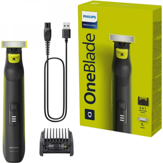 Philips OneBlade Pro Face and Body QP6506/15, 5-in-1 Adjustable comb, Wet and Dry use, LED digital display | Philips