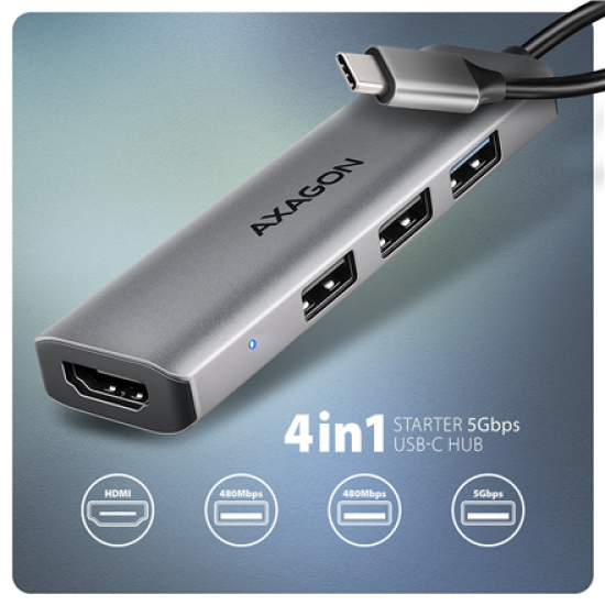 AXAGON USB-C 5Gbps STARTER 4in1 Hub | HMC-H3A