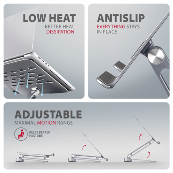 AXAGON Desk Mount | HMC-STND USB-C 5Gbps Stand and Hub 7in1 | Adjustable Height, Tilt | 10-16 