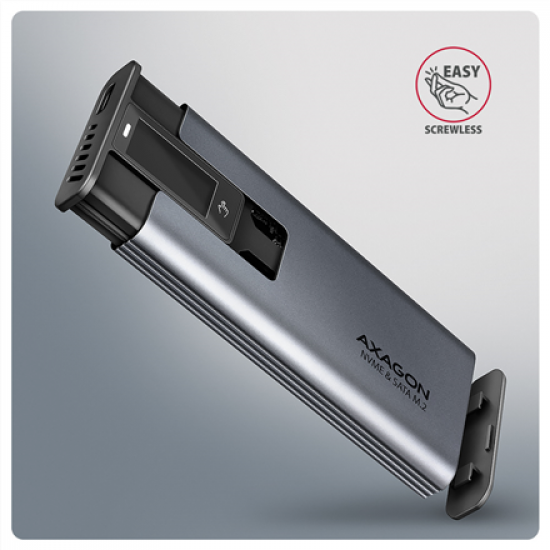 AXAGON External USB-C 10Gbps metal box with info display for M.2 NVMe and SATA SSD | EEM2-SD2