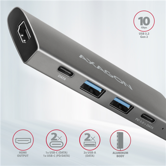 AXAGON Multi-port USB-C 10Gbps hub, 13cm | HMC-5G21