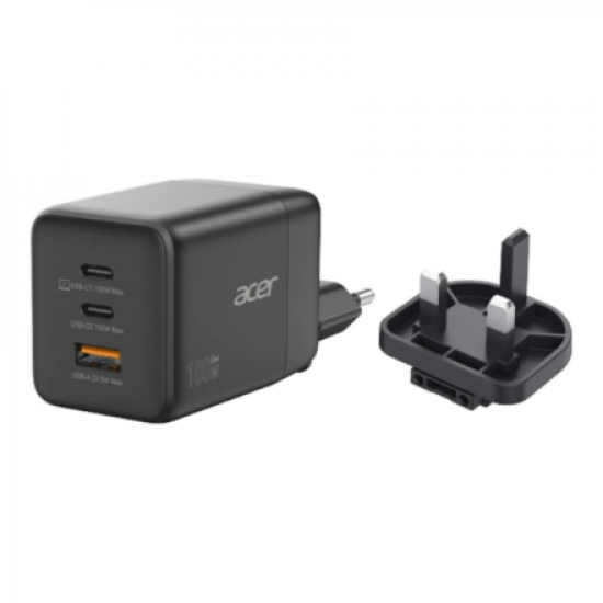 Acer | 100W GaN charger, 2x USB-C + 1x USB-A ports